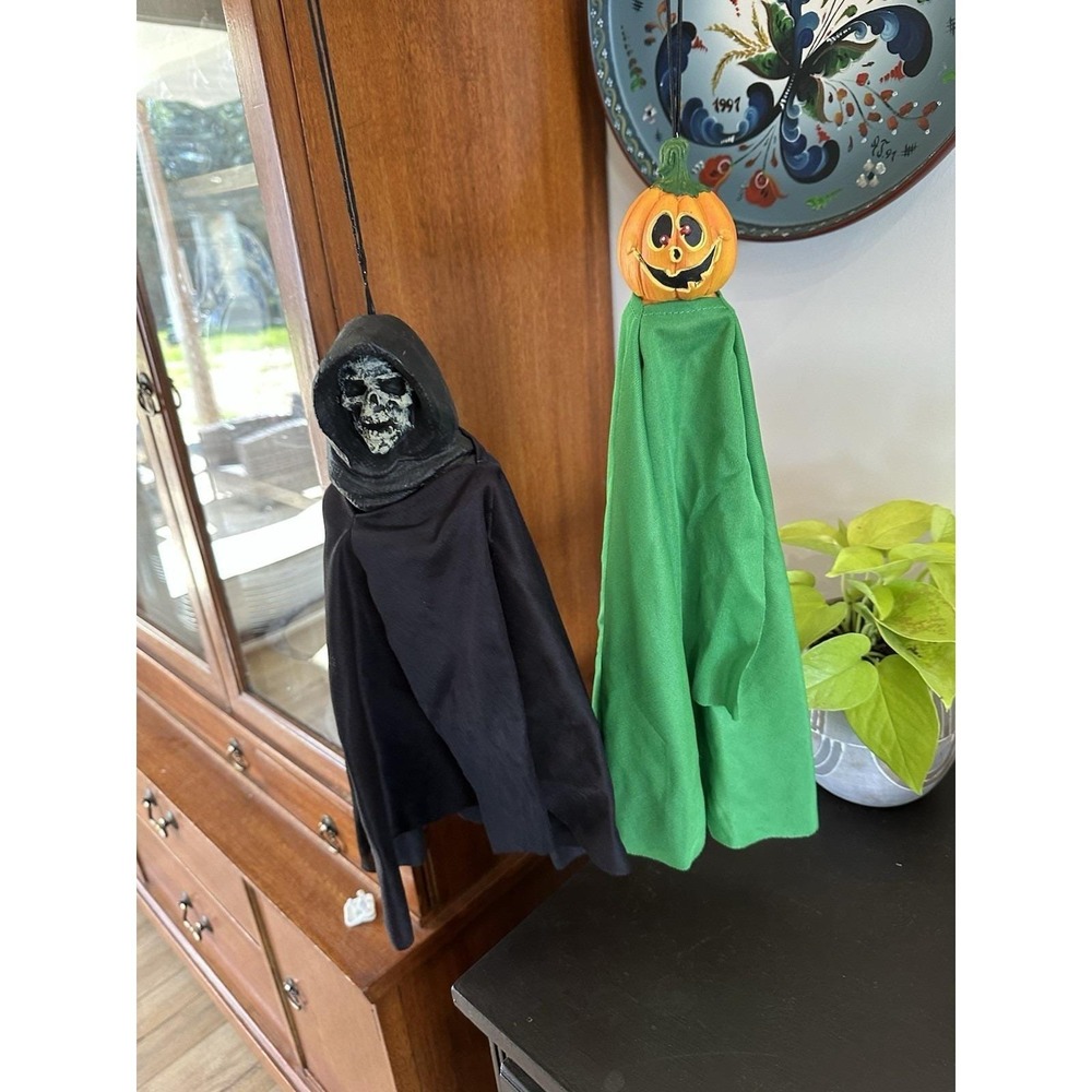 VTG Set 2 Hanging 2000s Halloween Pumpkin Skeleton Decor Paper Magic Group